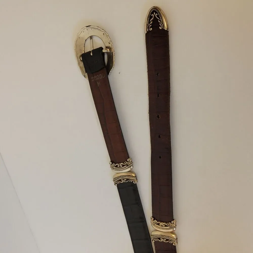 Vtg Brighton Leather Croc Silver Hardware Reversible 4 Opt. Women Belt